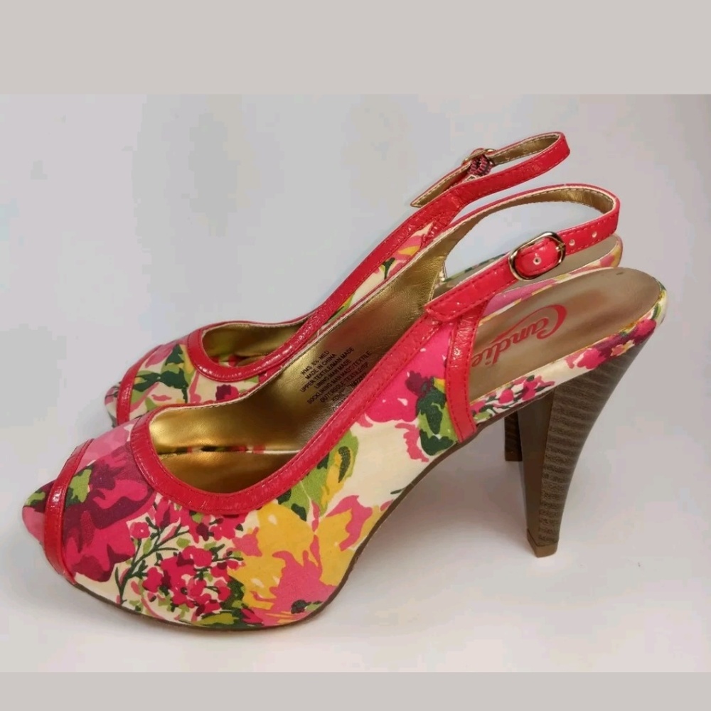 Candie's Floral Sling Back Heels 8.5
